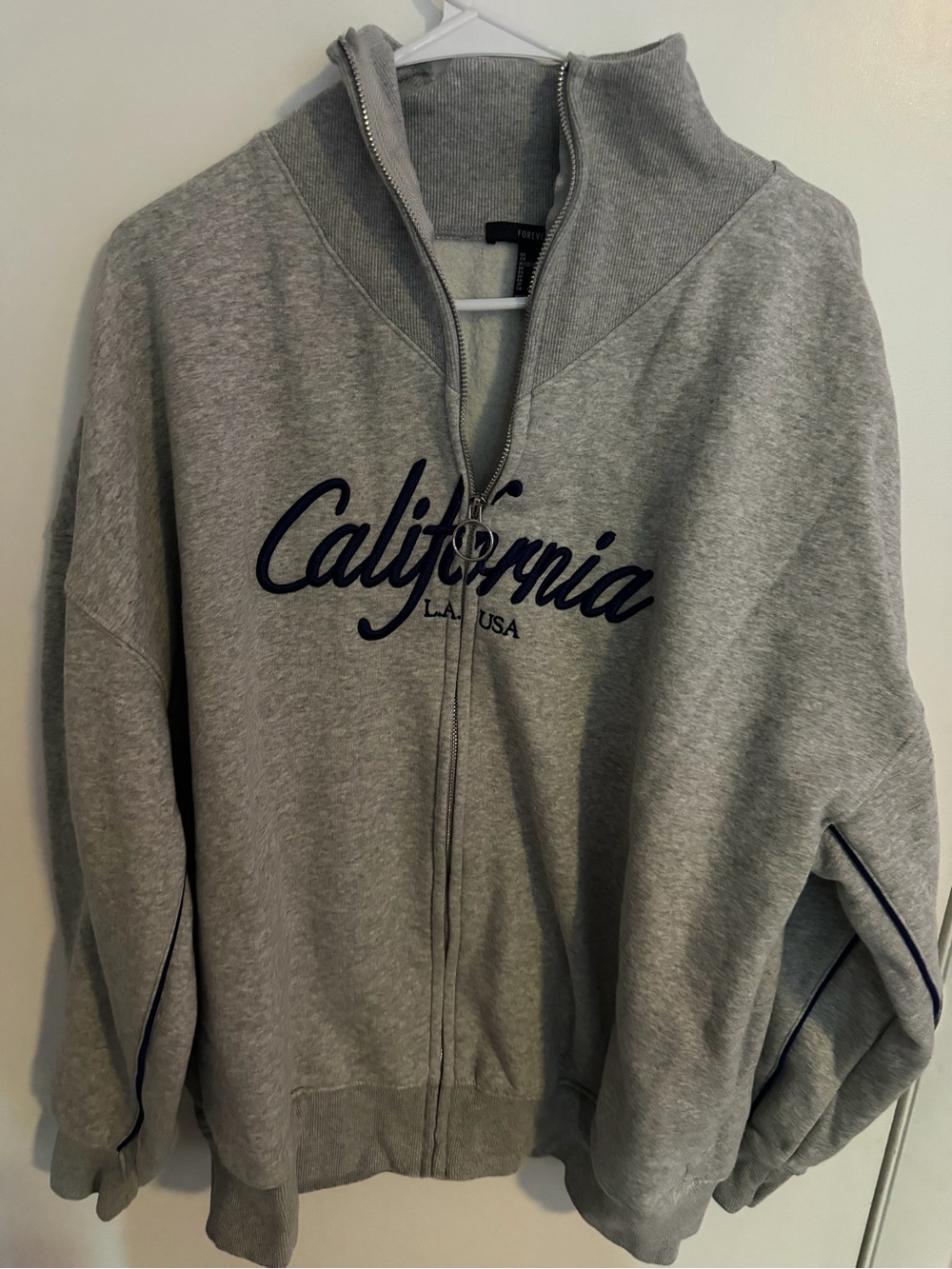 California Script Zip-Up Sweatshirt - Grey with Navy Logo